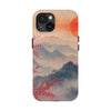 Elegant Cherry Blossom Phone Case - Tough Protection with Scenic Mountain Design