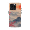 Elegant Cherry Blossom Phone Case - Tough Protection with Scenic Mountain Design