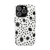 Trendy Tough Phone Case with Black Polka Dots