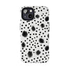 Trendy Tough Phone Case with Black Polka Dots