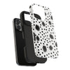 Trendy Tough Phone Case with Black Polka Dots