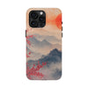 Elegant Cherry Blossom Phone Case - Tough Protection with Scenic Mountain Design