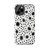 Trendy Tough Phone Case with Black Polka Dots