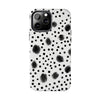 Trendy Tough Phone Case with Black Polka Dots