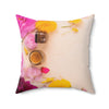 Floral Tea Square Pillow - Vibrant Botanical Design for Cozy Spaces