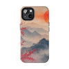 Elegant Cherry Blossom Phone Case - Tough Protection with Scenic Mountain Design