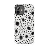 Trendy Tough Phone Case with Black Polka Dots