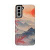 Elegant Cherry Blossom Phone Case - Tough Protection with Scenic Mountain Design