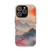 Elegant Cherry Blossom Phone Case - Tough Protection with Scenic Mountain Design