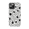 Trendy Tough Phone Case with Black Polka Dots