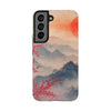 Elegant Cherry Blossom Phone Case - Tough Protection with Scenic Mountain Design